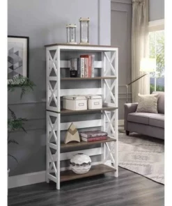 60" Oxford 5 Tier Bookcase - Breighton Home Driftwood/white