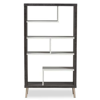 56.14" Atlantic Modern and Contemporary Two-Tone Finished Wood Display Shelf Dark Brown - Baxton Studio 5 56.14" Atlantic Modern and Contemporary Two-Tone Finished Wood Display Shelf Dark Brown - Baxton Studio - Image 3