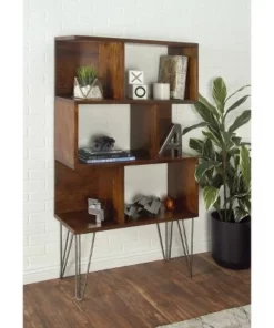 61" Metal and Wood 3 Shelf Books Shelf Brown - Olivia & May