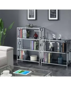 30" Town Square Chrome 3 Tier Bookcase Chrome - Breighton Home -Bookshelves Sales Shop unnamed file 1093