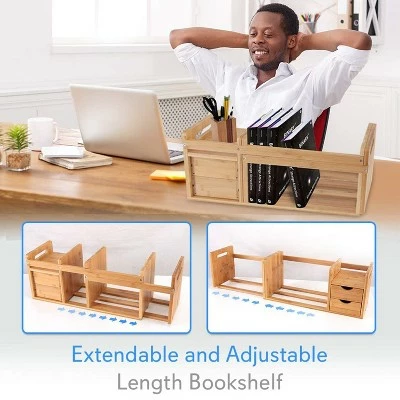 SereneLife Natural Bamboo Shelf Adjustable Bookshelf Desktop Organizer Unit with Storage Drawers for Books and Office Supplies 3 SereneLife Natural Bamboo Shelf Adjustable Bookshelf Desktop Organizer Unit with Storage Drawers for Books and Office Supplies