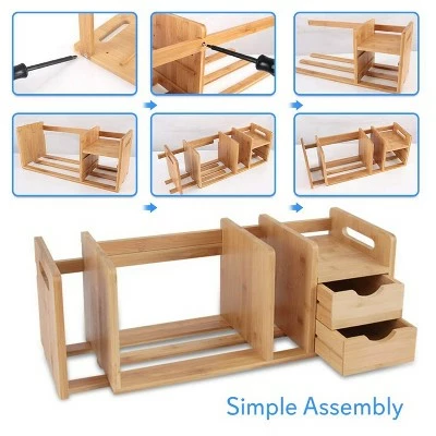 SereneLife Natural Bamboo Shelf Adjustable Bookshelf Desktop Organizer Unit with Storage Drawers for Books and Office Supplies 6 SereneLife Natural Bamboo Shelf Adjustable Bookshelf Desktop Organizer Unit with Storage Drawers for Books and Office Supplies - Image 4