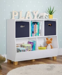 35" Kids' Catch-All Multi-Cubby Toy Organizer with 2 Bins - RiverRidge Home Turquoise