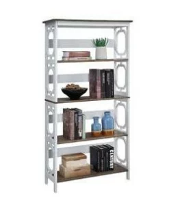 60" Omega 5 Tier Bookcase Driftwood Shelves/White - Breighton Home