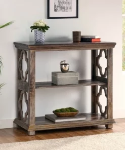 Arcanum Traditional Handcrafted 2 Shelf Mango Wood Etagere Bookcase Gray - Christopher Knight Home