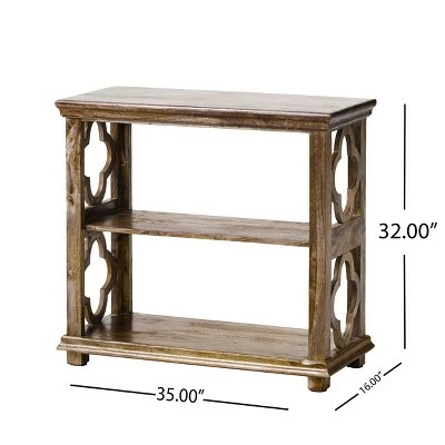 Arcanum Traditional Handcrafted 2 Shelf Mango Wood Etagere Bookcase Gray - Christopher Knight Home 4 Arcanum Traditional Handcrafted 2 Shelf Mango Wood Etagere Bookcase Gray - Christopher Knight Home - Image 2
