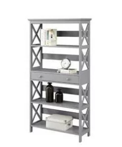 59.75" Oxford 5 Tier Bookcase with Drawer Gray - Breighton Home