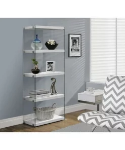 Hollow Core/Tempered Glass Bookcase - EveryRoom Glossy White
