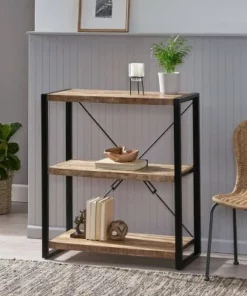 Brinkley Modern Industrial Handcrafted 3 Shelf Mango Wood Shelving Unit Natural/Black - Christopher Knight Home