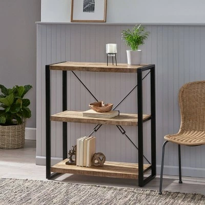 Brinkley Modern Industrial Handcrafted 3 Shelf Mango Wood Shelving Unit Natural/Black - Christopher Knight Home 3 Brinkley Modern Industrial Handcrafted 3 Shelf Mango Wood Shelving Unit Natural/Black - Christopher Knight Home