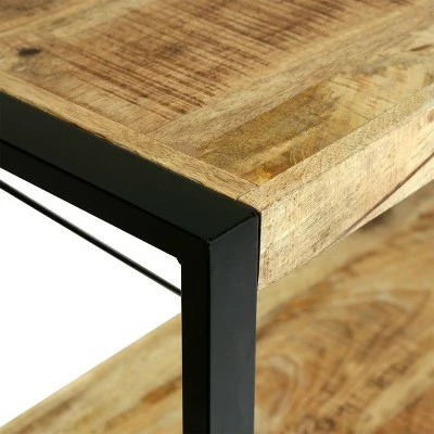 Brinkley Modern Industrial Handcrafted 3 Shelf Mango Wood Shelving Unit Natural/Black - Christopher Knight Home 10 Brinkley Modern Industrial Handcrafted 3 Shelf Mango Wood Shelving Unit Natural/Black - Christopher Knight Home - Image 8