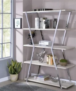 Ketano Metal 4-Shelf Bookcase in Chrome - Furniture of America