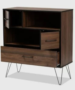 38.98" 1 Drawer Charis Two-Tone Finished Wood Bookshelf Walnut/Black - Baxton Studio