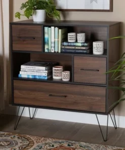 38.98" 1 Drawer Charis Two-Tone Finished Wood Bookshelf Walnut/Black - Baxton Studio -Bookshelves Sales Shop unnamed file 1242