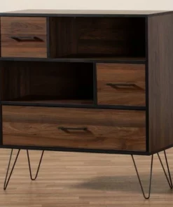 38.98" 1 Drawer Charis Two-Tone Finished Wood Bookshelf Walnut/Black - Baxton Studio -Bookshelves Sales Shop unnamed file 1243