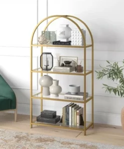 Henn& Hart 62 in. Arched Brass Finish Bookcase - Henn&Hart -Bookshelves Sales Shop unnamed file 1260