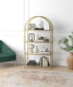 Henn& Hart 62 in. Arched Brass Finish Bookcase - Henn&Hart -Bookshelves Sales Shop unnamed file 1261