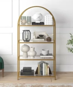 Henn& Hart 62 in. Arched Brass Finish Bookcase - Henn&Hart -Bookshelves Sales Shop unnamed file 1262