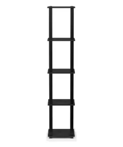 Furinno Turn-N-Tube 5 Tier Wooden PVC Corner Display Shelf and Bookcase for Living Room, Dining Room, Bedroom, and Office Spaces, Americano Black