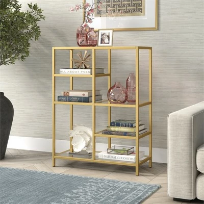 Henn& Hart 42" Tall Brass Finish Bookcase - Henn&Hart 6 Henn& Hart 42" Tall Brass Finish Bookcase - Henn&Hart - Image 5