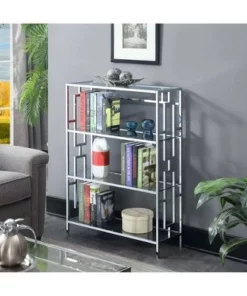 42.75" Town Square Chrome 4 Tier Bookcase Chrome - Breighton Home