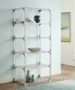 55 Downing Street Hanna 70 3/4" Clear Acrylic and Chrome 6-Shelf Open Bookcase