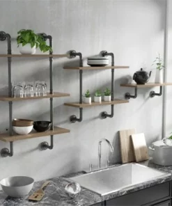 Hollis Industrial Wood 2-Tier Wall Display Shelf in Natural - Furniture of America