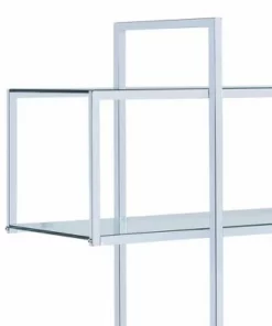 63" Bookcase with 5 Tempered Glass Shelves and Electroplated Frame Chrome - Benzara