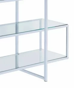 63" Bookcase with 5 Tempered Glass Shelves and Electroplated Frame Chrome - Benzara -Bookshelves Sales Shop unnamed file 1428