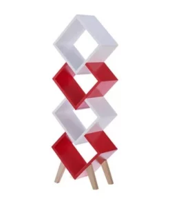 Yarmow Modern Wood Bookcase in White and Red - Furniture of America