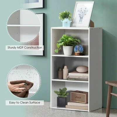 Costway 3 Tier Open Shelf Bookcase Multi-functional Storage Display Cabinet Furni White 8 Costway 3 Tier Open Shelf Bookcase Multi-functional Storage Display Cabinet Furni White - Image 6