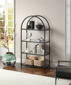 Henn& Hart 62 in. Arched Black Bronze Bookcase - Henn&Hart -Bookshelves Sales Shop unnamed file 1445