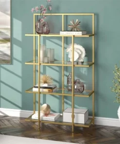 Henn& Hart 62 in. Brass Finish Standard Bookcase - Henn&Hart -Bookshelves Sales Shop unnamed file 1449