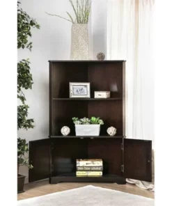 Cassidy Multi-Storage Wood Corner Bookshelf in Espresso - Furniture of America