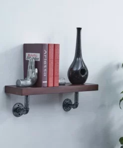 23.5" x 7.3" Industrial Pipe Wall Shelf - Danya B. Dark Brown/silver