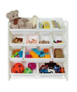 UNiPLAY Toy Organizer With Removable Storage Bins, Multi-Bin Organizer for Books, Building Blocks, School Materials, Toys with Baseplate Board Frame