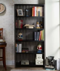 Iman 5-Shelf Wood Bookcase in Dark Gray and Black - Furniture of America