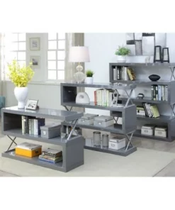 Sheena Contemporary Bookcase in Glossy Gray - Furniture of America -Bookshelves Sales Shop unnamed file 1514