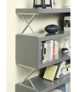 Sheena Contemporary Bookcase in Glossy Gray - Furniture of America