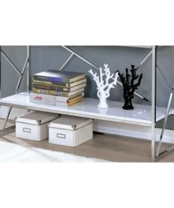 Bettallo Modern Wood 4 Shelf Bookcase in Chrome and White - Furniture of America -Bookshelves Sales Shop unnamed file 1533