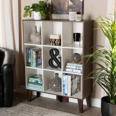 43.99" 9 Shelf Senja Two-Tone Finished Wood Bookshelf White/Walnut - Baxton Studio 5 43.99" 9 Shelf Senja Two-Tone Finished Wood Bookshelf White/Walnut - Baxton Studio - Image 4