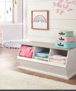 Badger Basket 3 Bin Stackable Storage Cubby White/Gray Woodgrain