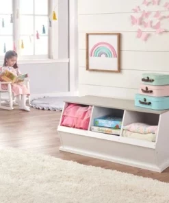 Badger Basket 3 Bin Stackable Storage Cubby White/Gray Woodgrain -Bookshelves Sales Shop unnamed file 1718