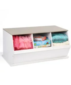 Badger Basket 3 Bin Stackable Storage Cubby White/Gray Woodgrain -Bookshelves Sales Shop unnamed file 1723