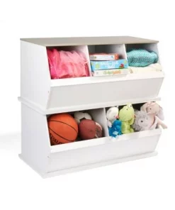 Badger Basket 3 Bin Stackable Storage Cubby White/Gray Woodgrain -Bookshelves Sales Shop unnamed file 1724