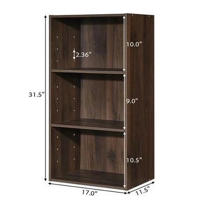 Costway 2 PCS 3 Tier Open Shelf Bookcase Multi-functional Storage Display Cabinet Walnut 3 Costway 2 PCS 3 Tier Open Shelf Bookcase Multi-functional Storage Display Cabinet Walnut