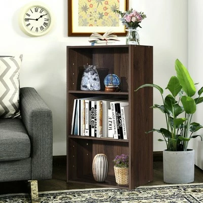 Costway 2 PCS 3 Tier Open Shelf Bookcase Multi-functional Storage Display Cabinet Walnut 4 Costway 2 PCS 3 Tier Open Shelf Bookcase Multi-functional Storage Display Cabinet Walnut - Image 2