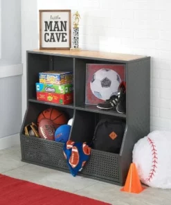 Badger Basket Metal and Bamboo MultiBin Storage Cubby Charcoal/Natural -Bookshelves Sales Shop unnamed file 1788