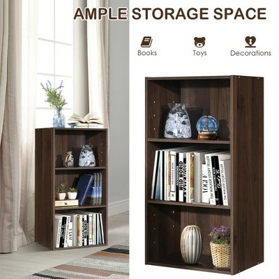 Costway 2 PCS 3 Tier Open Shelf Bookcase Multi-functional Storage Display Cabinet Walnut 7 Costway 2 PCS 3 Tier Open Shelf Bookcase Multi-functional Storage Display Cabinet Walnut - Image 5