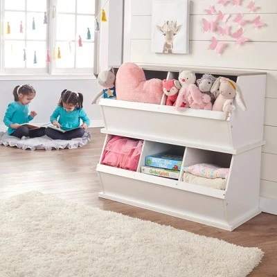 Badger Basket Two Bin Stackable Storage Cubby White/Gray Woodgrain 7 Badger Basket Two Bin Stackable Storage Cubby White/Gray Woodgrain - Image 5